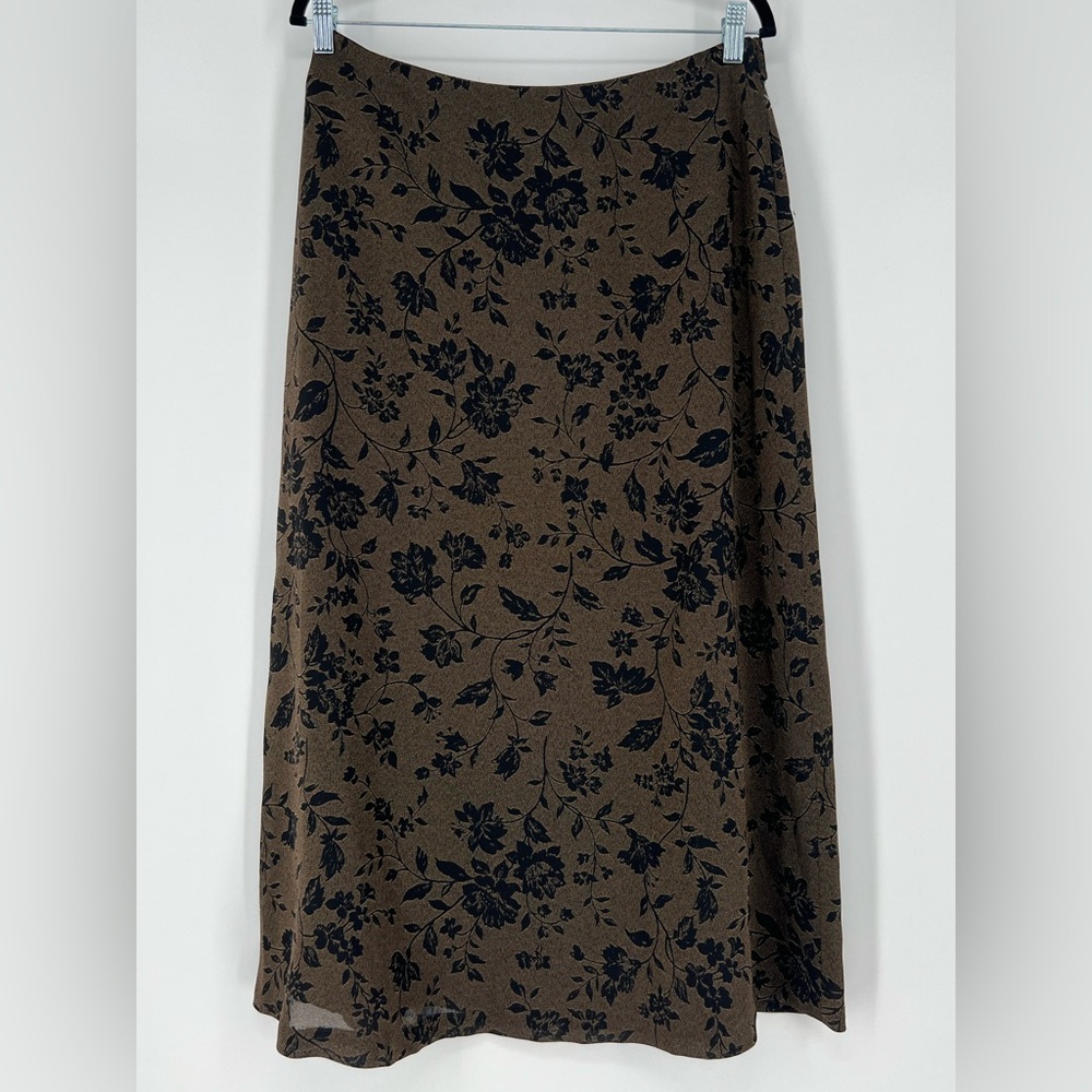 JONES NEW YORK MADISON MAXI BROWN FLORAL SKIRT, LINED,BACK ZIPPER